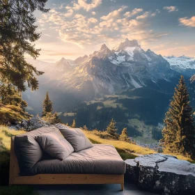 Scenic Mountain Landscape with Outdoor Seating