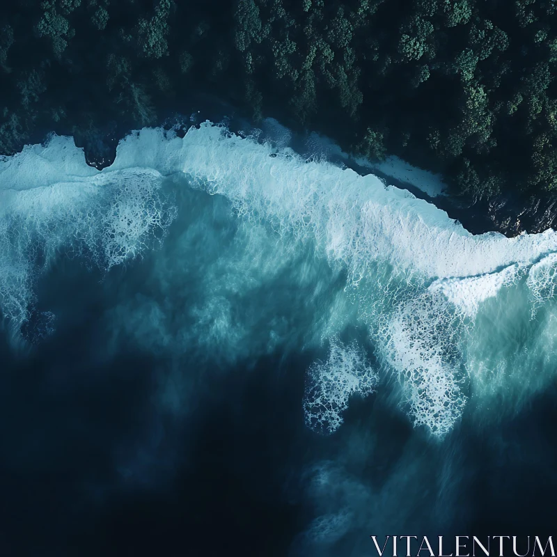 Aerial Seascape of Forest Meeting Ocean AI Image