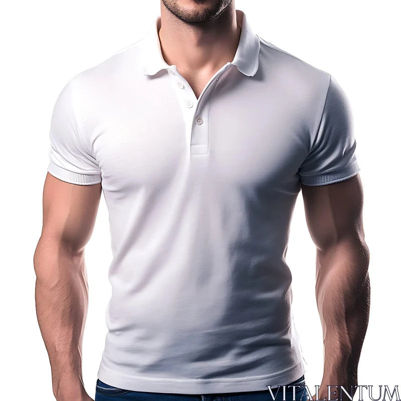 Man in White Polo Shirt AI Image