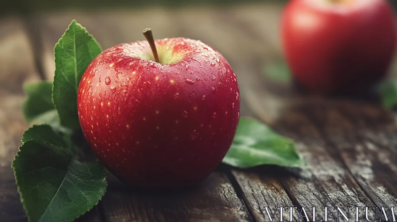 Apple on Rustic Wood AI Image