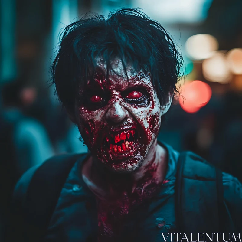 Gory Zombie Face Close-Up AI Image