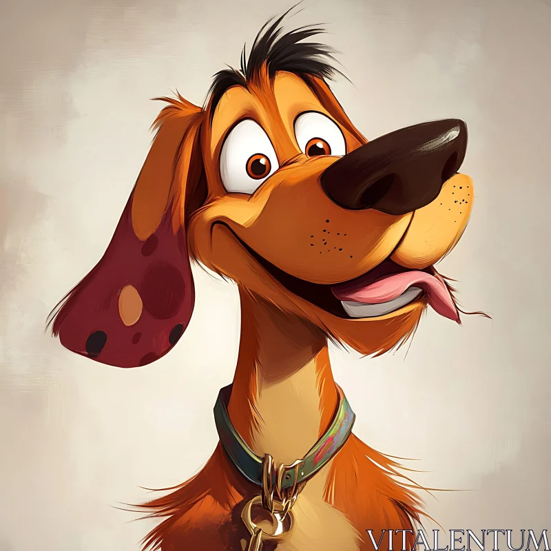 Happy Cartoon Dog with Big Smile and Collar AI Image