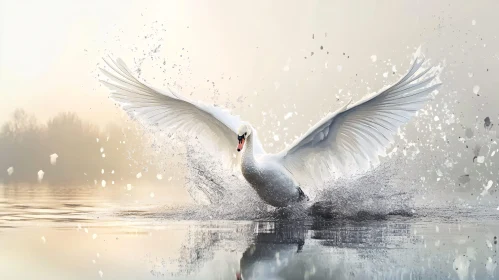 Graceful Swan in Flight Over Water