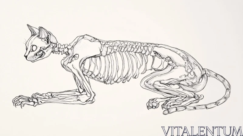 Anatomical Cat Skeleton Drawing AI Image