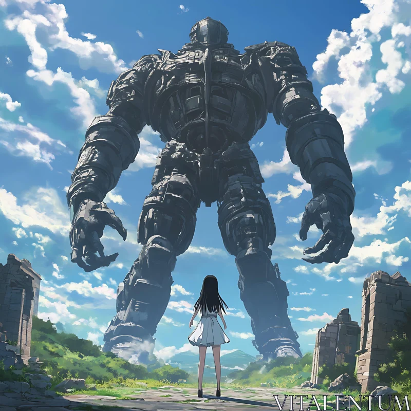 Giant Robot in Anime Style with a Girl AI Image