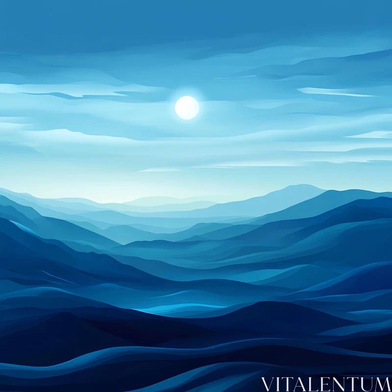 AI ART Tranquil Blue Mountain Vista