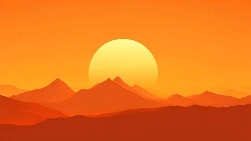 Warm Orange Sunset Behind Mountains