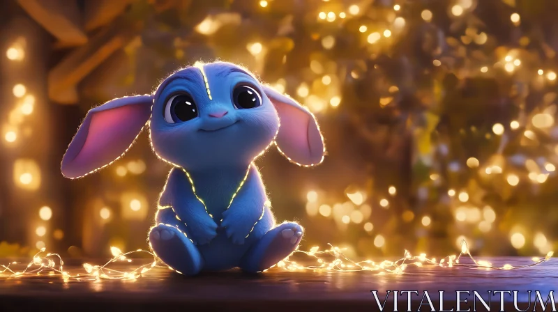 Whimsical Blue Character with Fairy Lights AI Image