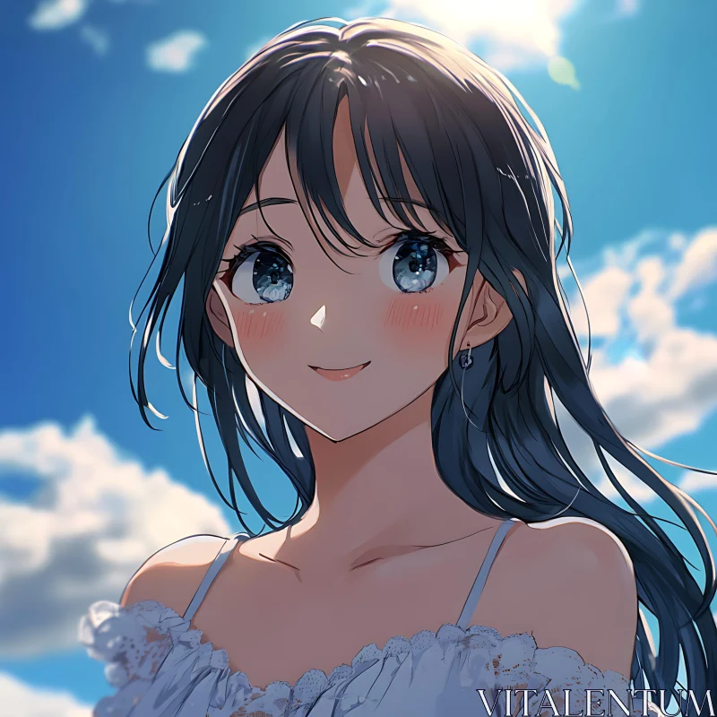 Anime Girl with Sparkling Blue Eyes AI Image