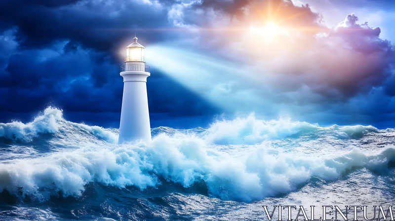 Beacon of Hope: Lighthouse in a Storm AI Image