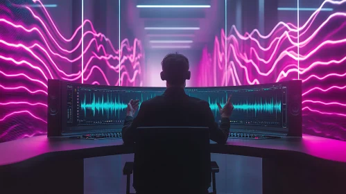 Audio Engineer in Neon Studio