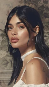 Kylie Jenner Detailed Portrait with Floral Background