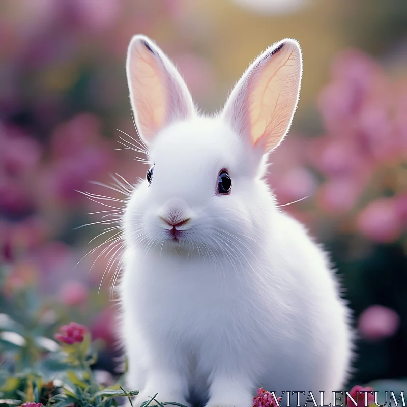 White Rabbit Portrait in Floral Setting AI Image