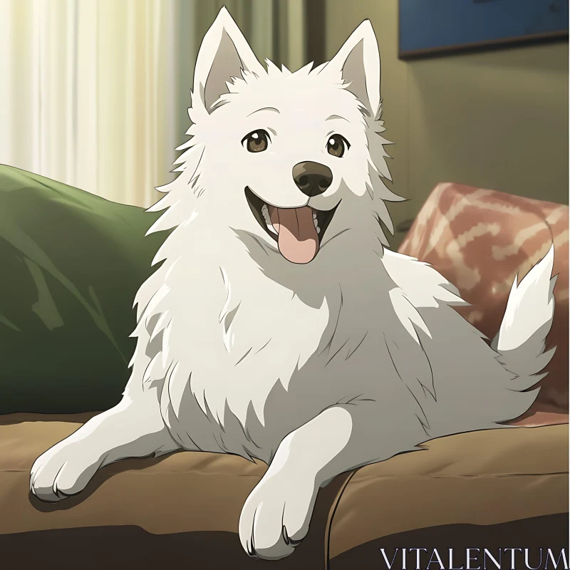 Happy Animated Dog Resting Indoors AI Image