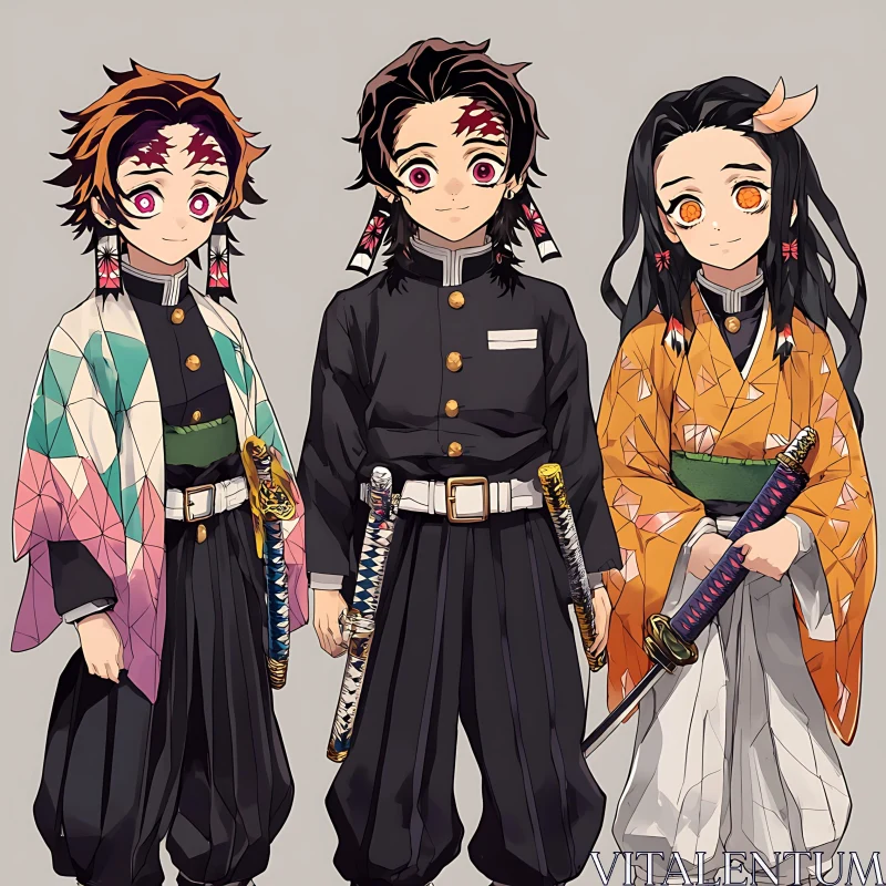 Traditional Anime Swordsmen and Swordswoman AI Image