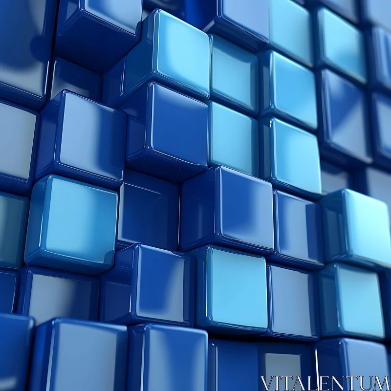 Glossy Blue Cubes in 3D Geometric Design AI Image