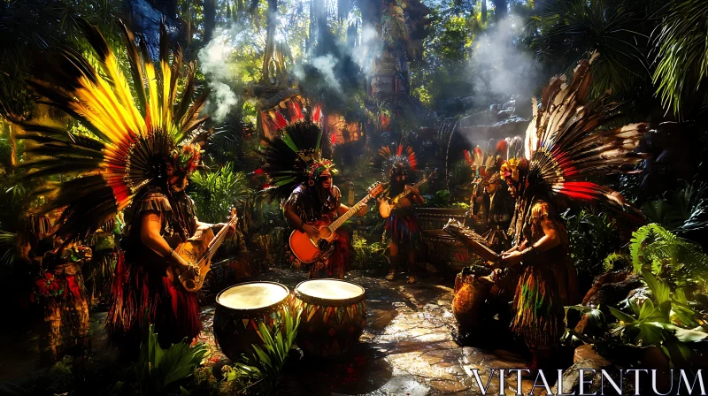 AI ART Indigenous Music Performance in Jungle