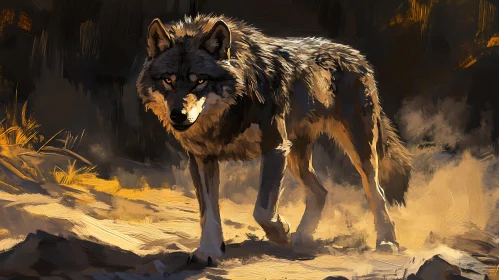 Wolf in the Shadows: A Wildlife Painting