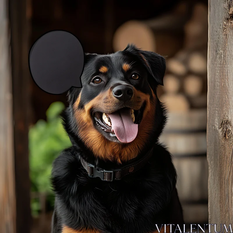 Cheerful Rottweiler in Wooden Background AI Image