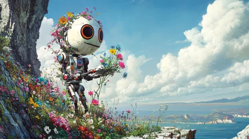 Robot in Bloom on a Cliffside