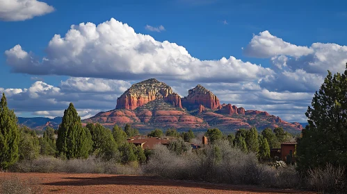 Red Rock Mountain Under Cloudy Sky