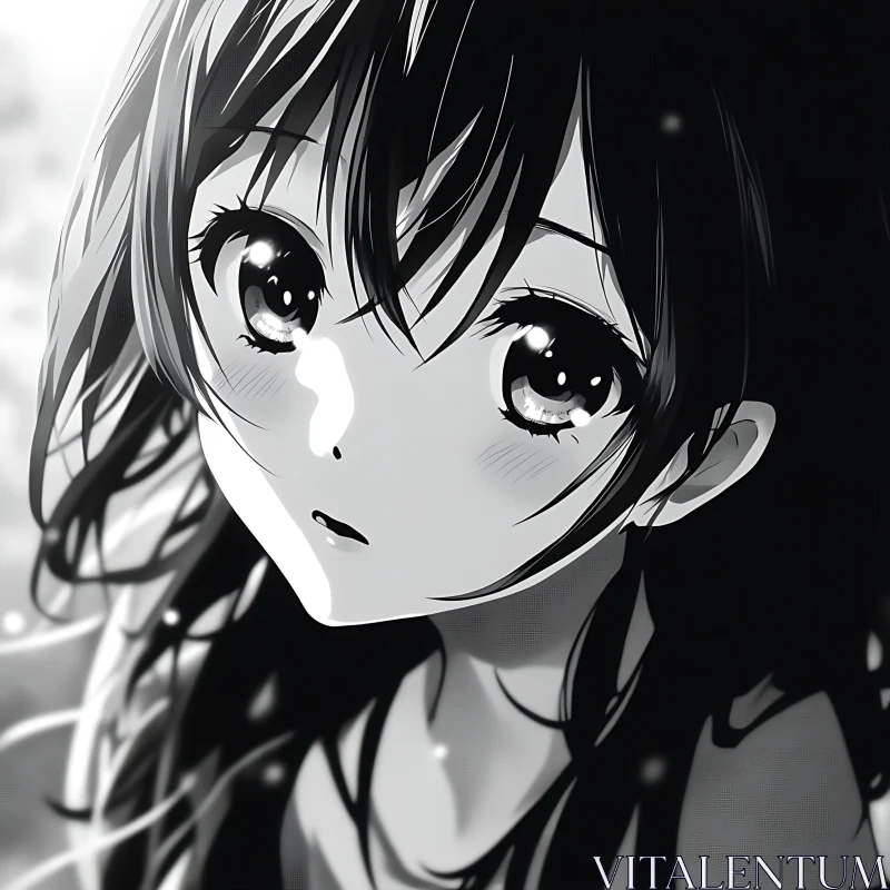 Anime Girl with Big Eyes in Monochrome AI Image