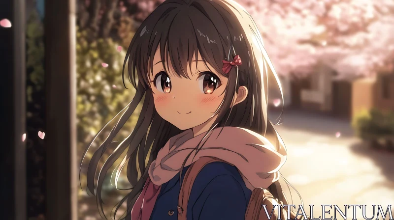 Anime Portrait of a Girl with Cherry Blossoms AI Image