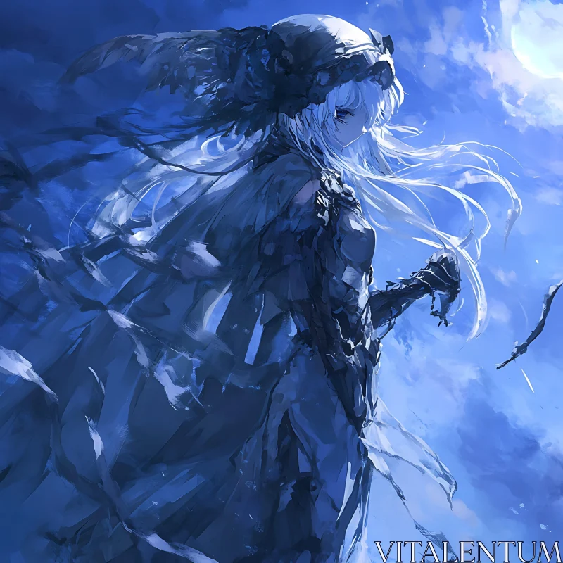 Ghostly Figure in Blue Night AI Image