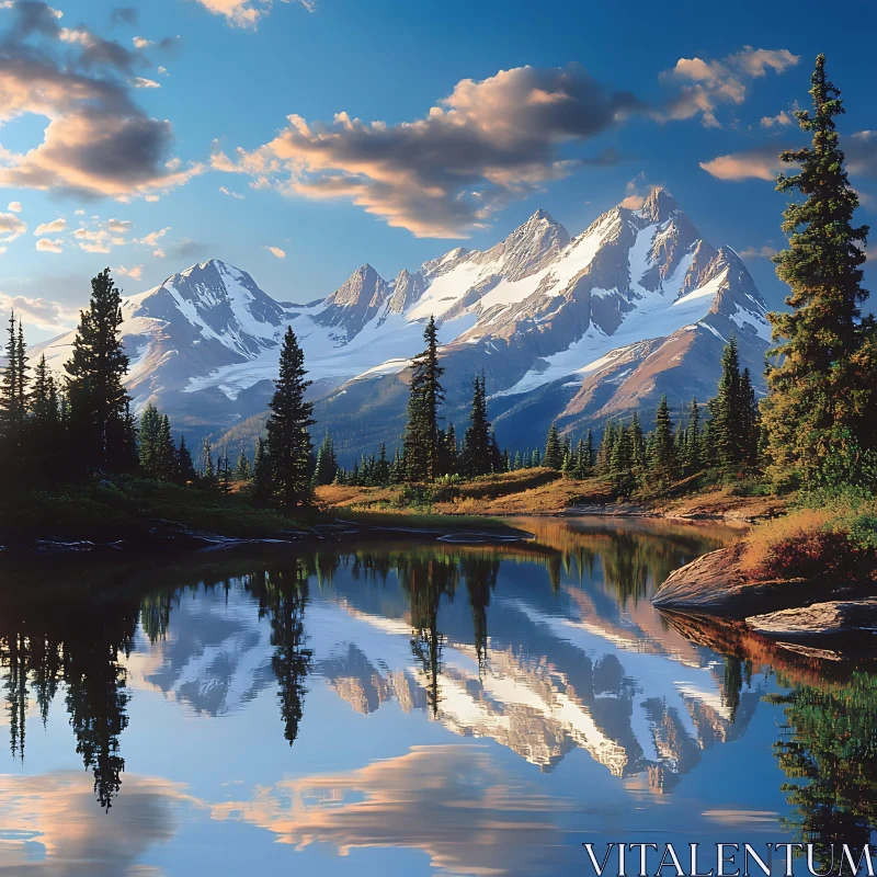 AI ART Mountain Lake Reflection Serenity