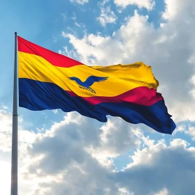 Colorful Flag Under a Sky of Clouds