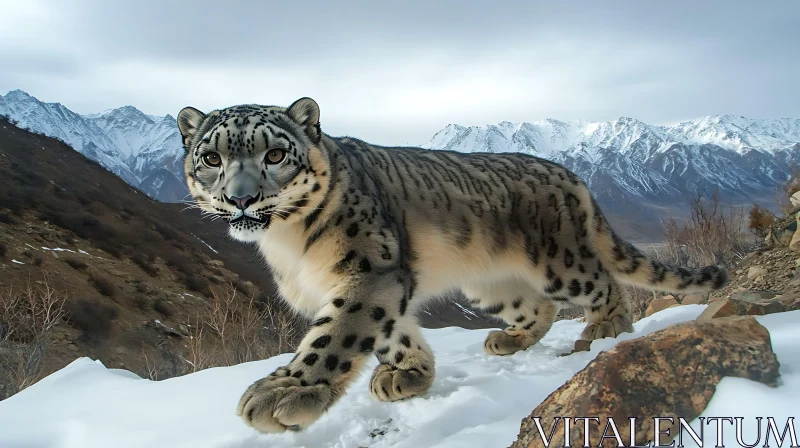 Majestic Snow Leopard Portrait AI Image