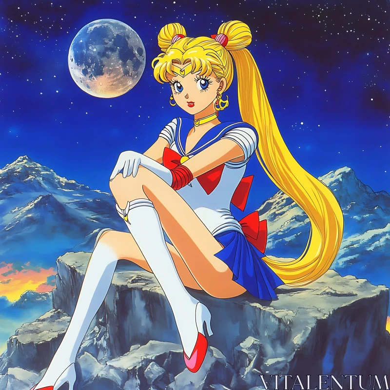 AI ART Anime Girl in Sailor Outfit with Moonlit Background