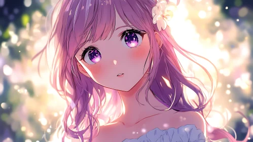 Exquisite Anime Girl | Purple Hair & Sparkle Background