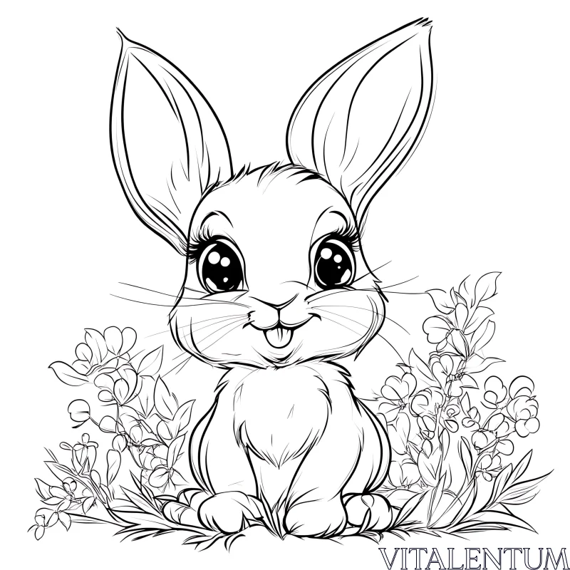 AI ART Whimsical Bunny and Floral Sketch