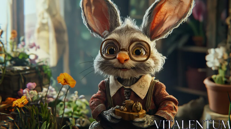 Enchanting Rabbit Character in Floral Setting AI Image