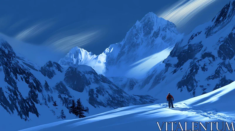 AI ART Snowy Mountain Trek: A Winter Adventure