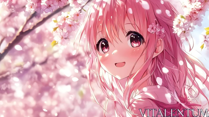 Anime Portrait of a Girl in Cherry Blossom Season AI Image