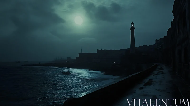 Night Seascape with Lighthouse AI Image