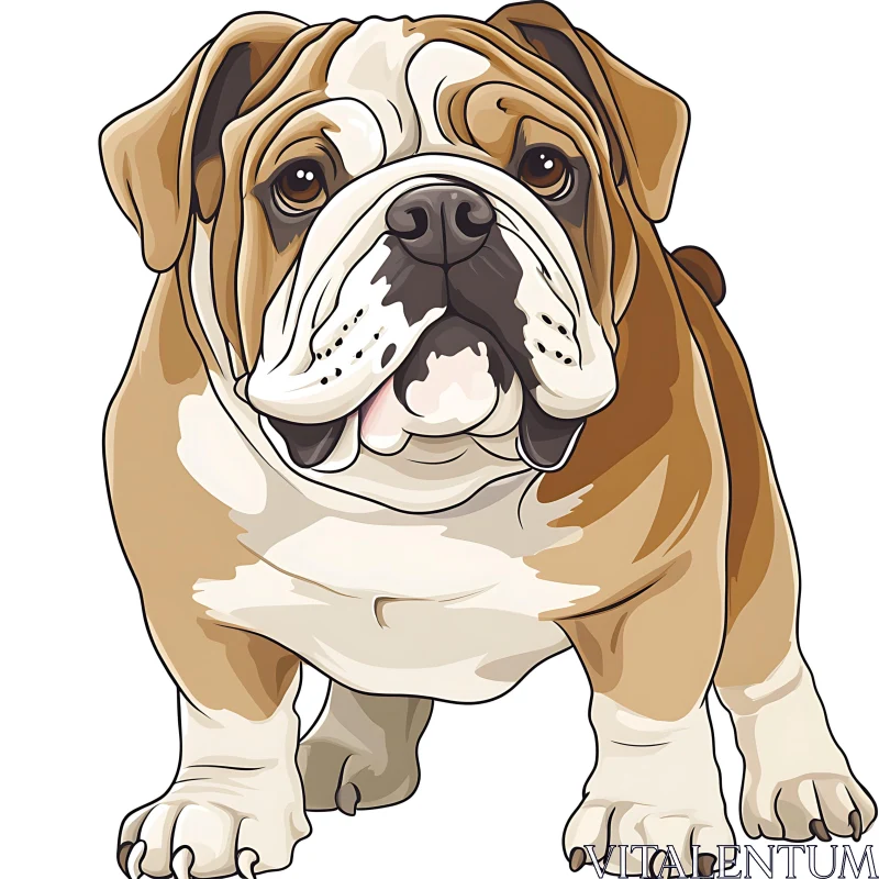 Front View Cartoon Bulldog Drawing AI Image