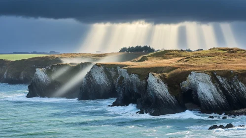 Sunlit Coastal Cliffs and Ocean Scene