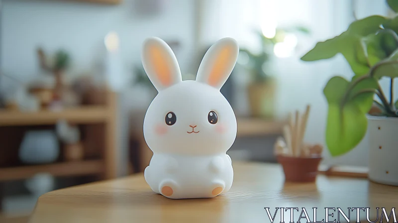 Luminous Bunny on Wooden Table AI Image