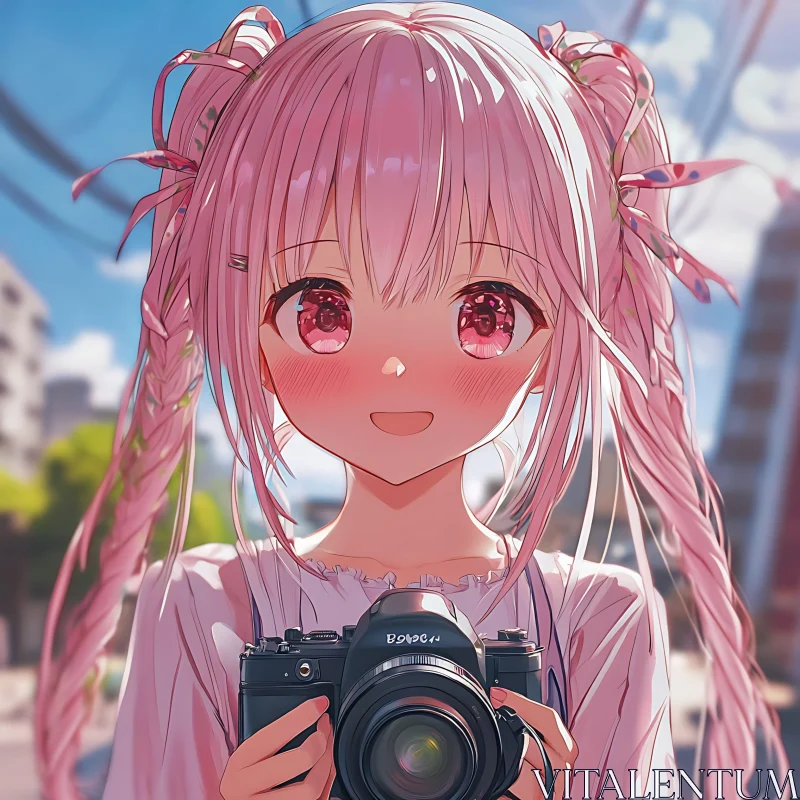 Adorable Anime Character with Camera AI Image