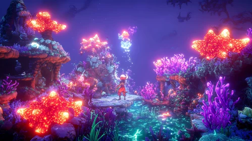 Glowing Coral Reef with Figure