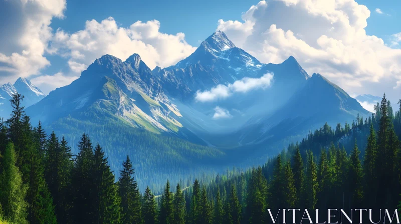 AI ART Forest and Mountain Range View