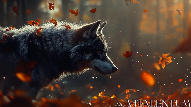 Lone Wolf in the Autumn Woods AI Image