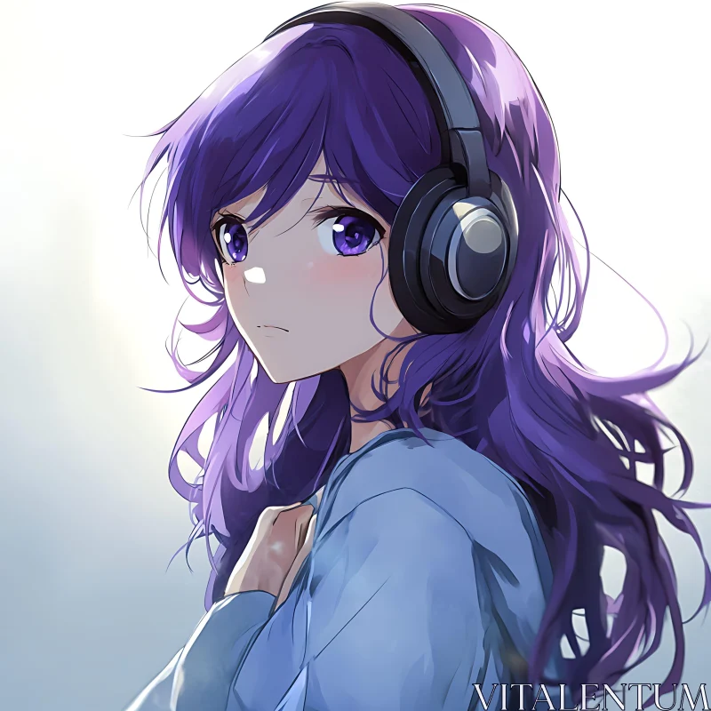 Digital Art of Anime Girl Listening to Music AI Image