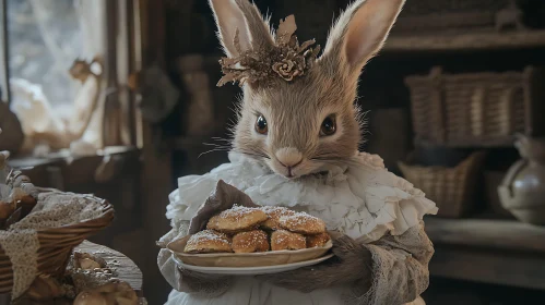 Anthropomorphic Rabbit with Pastries