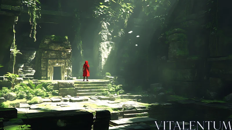 Jungle Temple and the Red Cloak AI Image