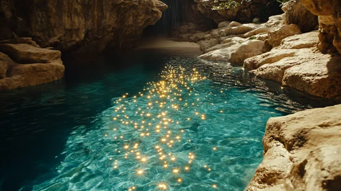 Magical Cave Reflections and Azure Waterfall