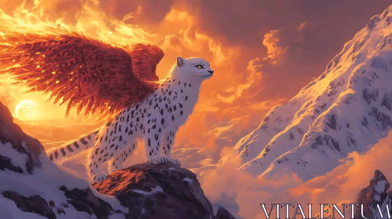 Snow Leopard with Wings in Mountain AI Image